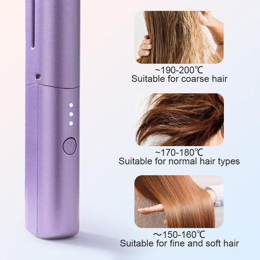 Rechargeable Mini Hair Straightener – Cordless Portable Flat Iron for Travel & On-the-Go Styling